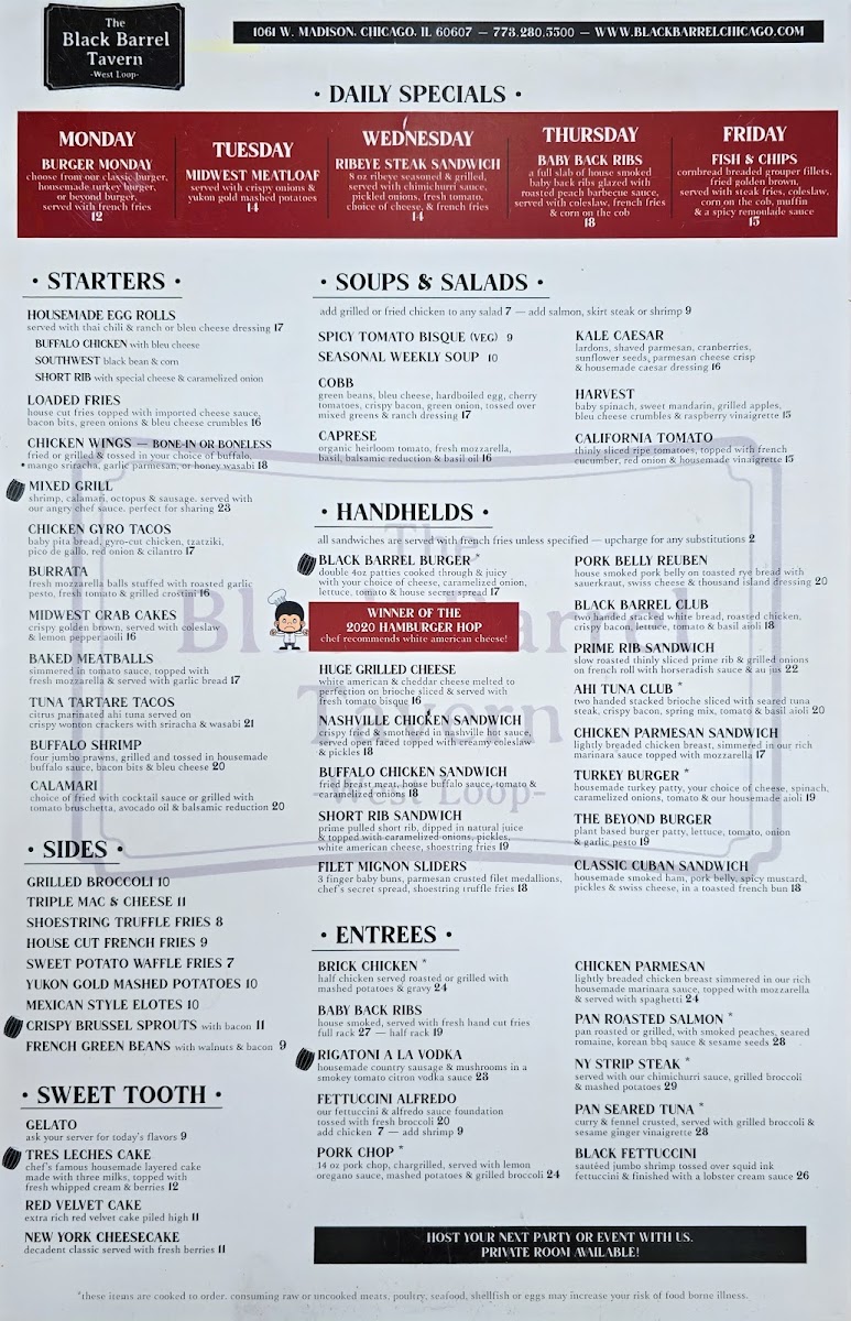 Black Barrel Tavern Menu - Image 1